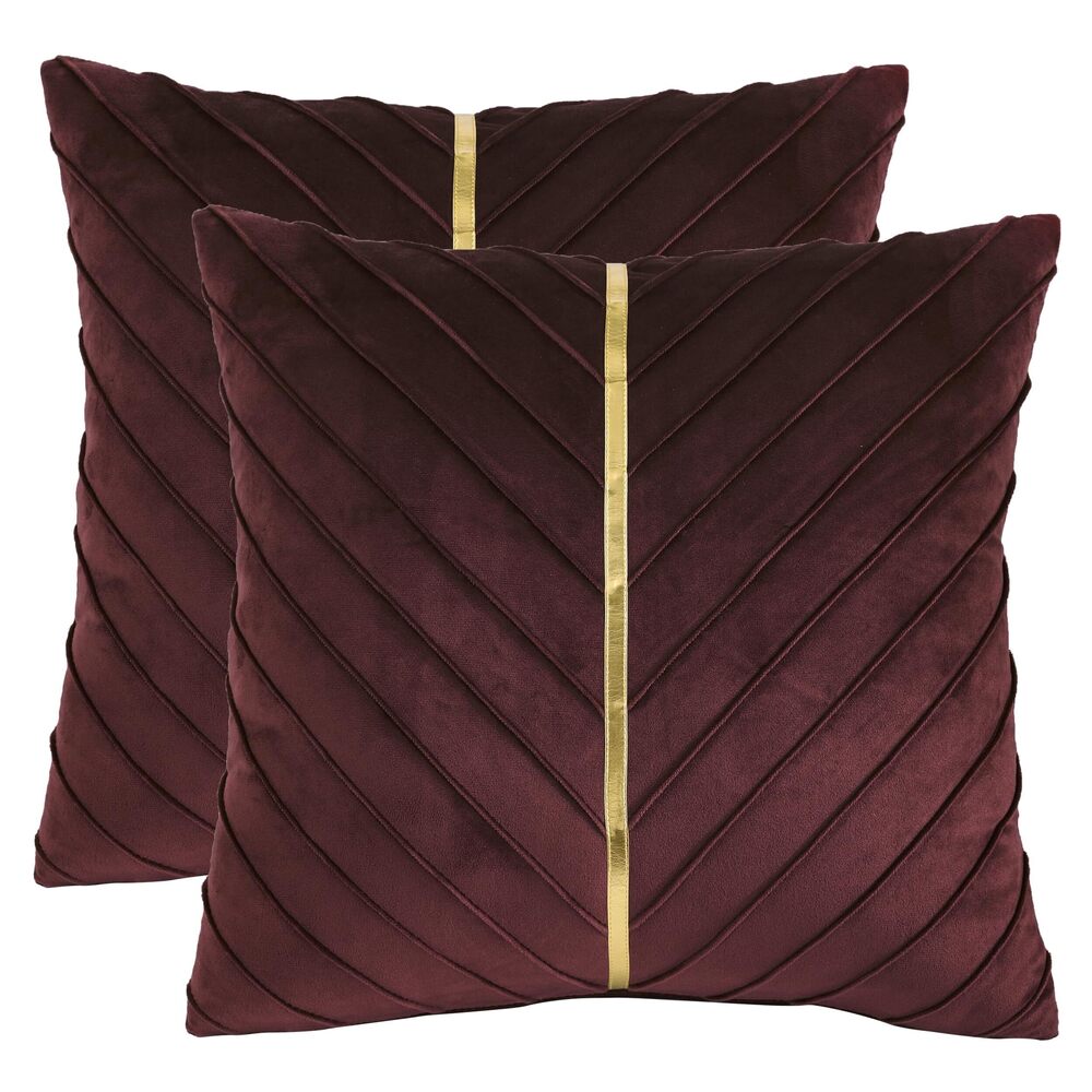 8356 Burgundy Velvet Throw Pillow Covers 16x16 inch Pack of 2 with Gold